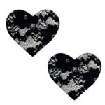 The Lace Heart Pasties featuring a self-adhering backing and beautiful floral lace design.